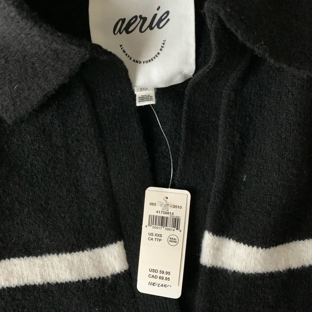 Aerie Unreal Polo Sweater Oversized Size XXS Black & White New With Tags - Picture 7 of 10